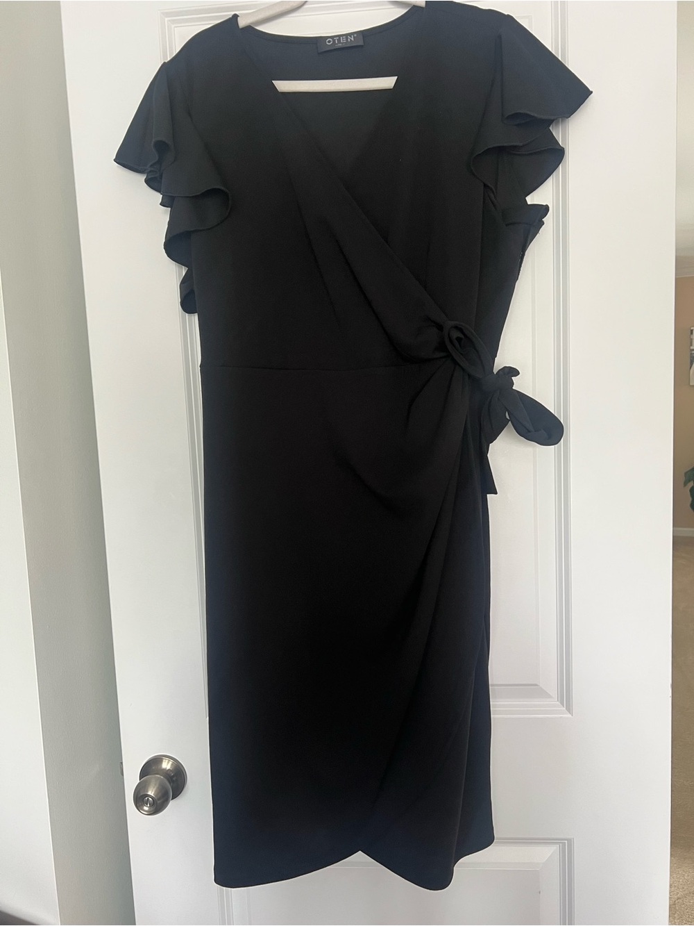 Black Wrap Midi Dress with Ruffle Sleeves- Great LBD!